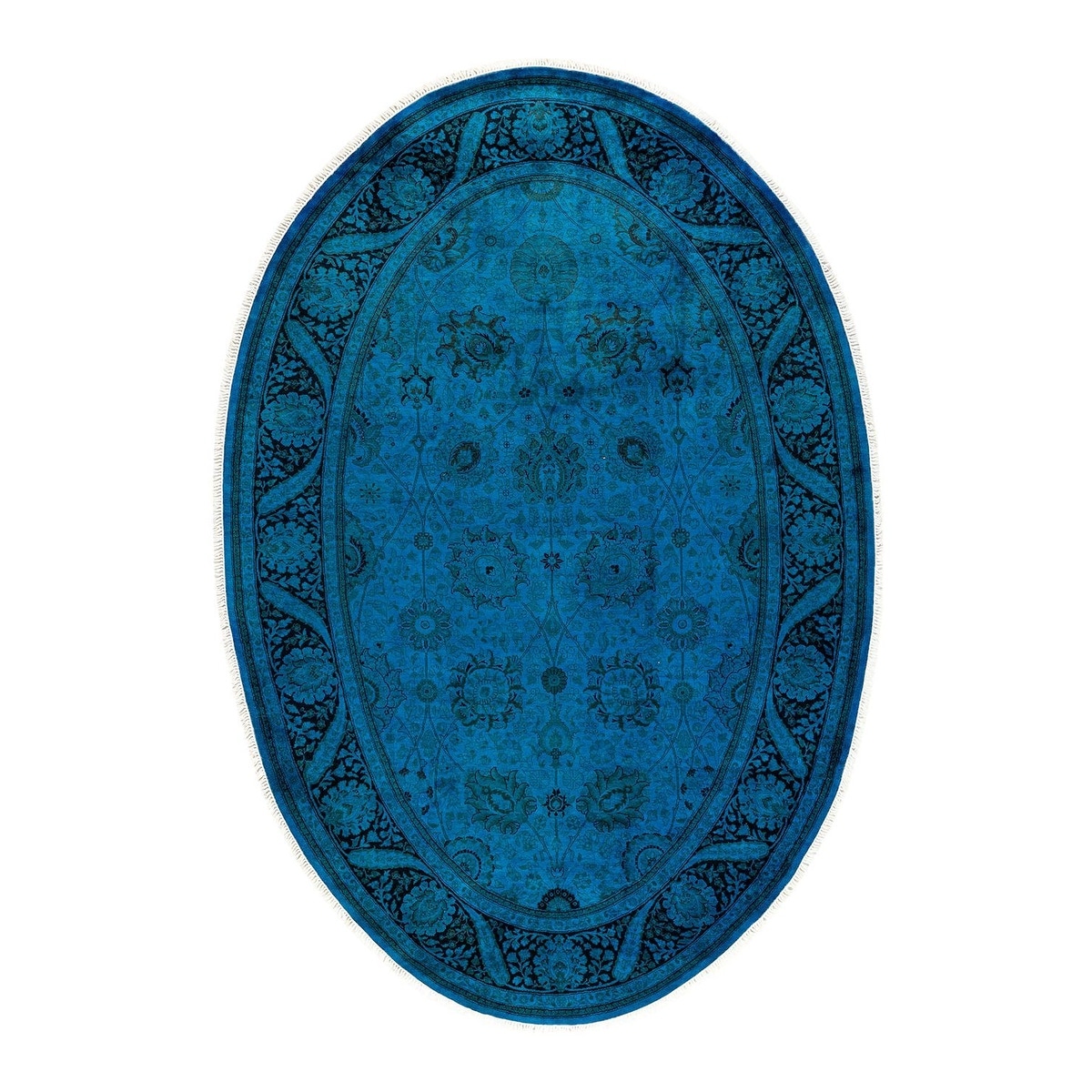 Overton Hand Knotted Wool Vintage Inspired Modern Contemporary Overdyed Blue Area Rug - 5' 1" x 7' 7"