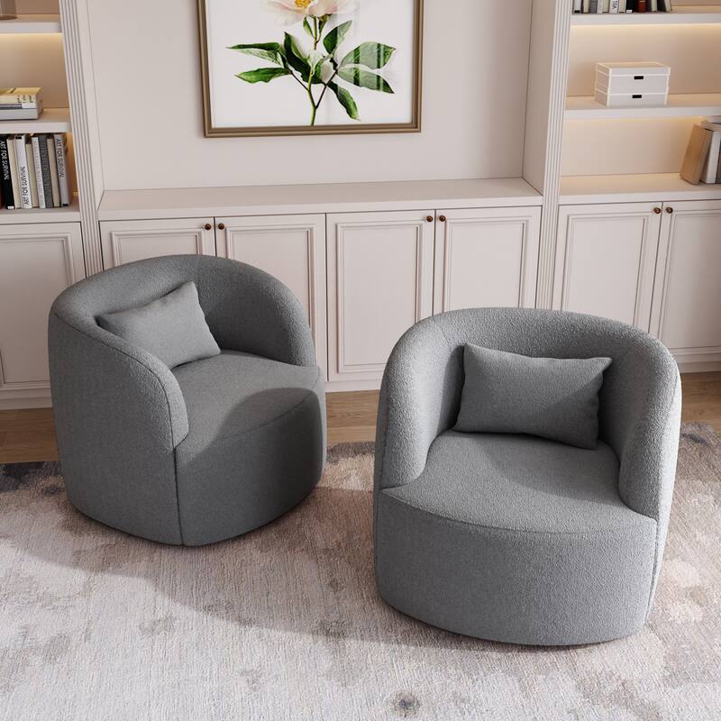 Modern Accent Chair Boucle Swivel Barrel Chair Set of 2