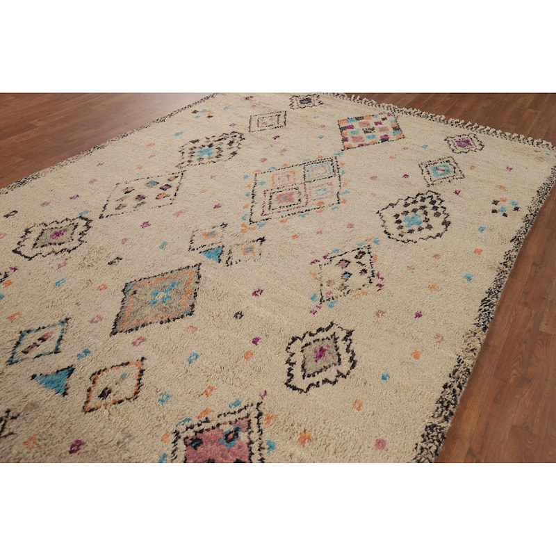 Plush Moroccan Oriental Area Rug Handmade Geometric Wool Carpet - 6'7" x 10'4"