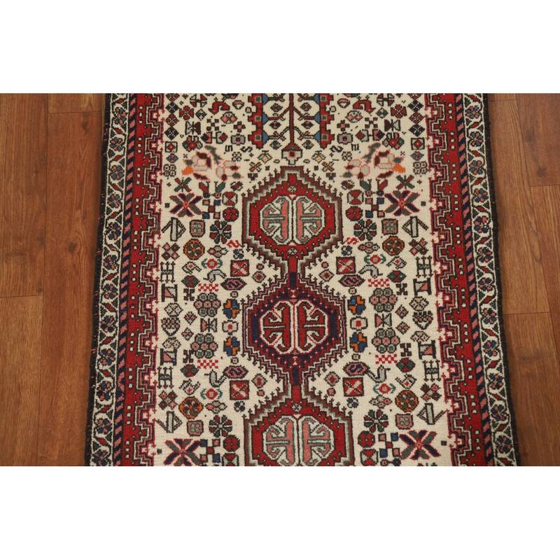 Geometric Abadeh Persian Vintage Runner Rug Handmade Wool Carpet - 2'0"x 4'9"