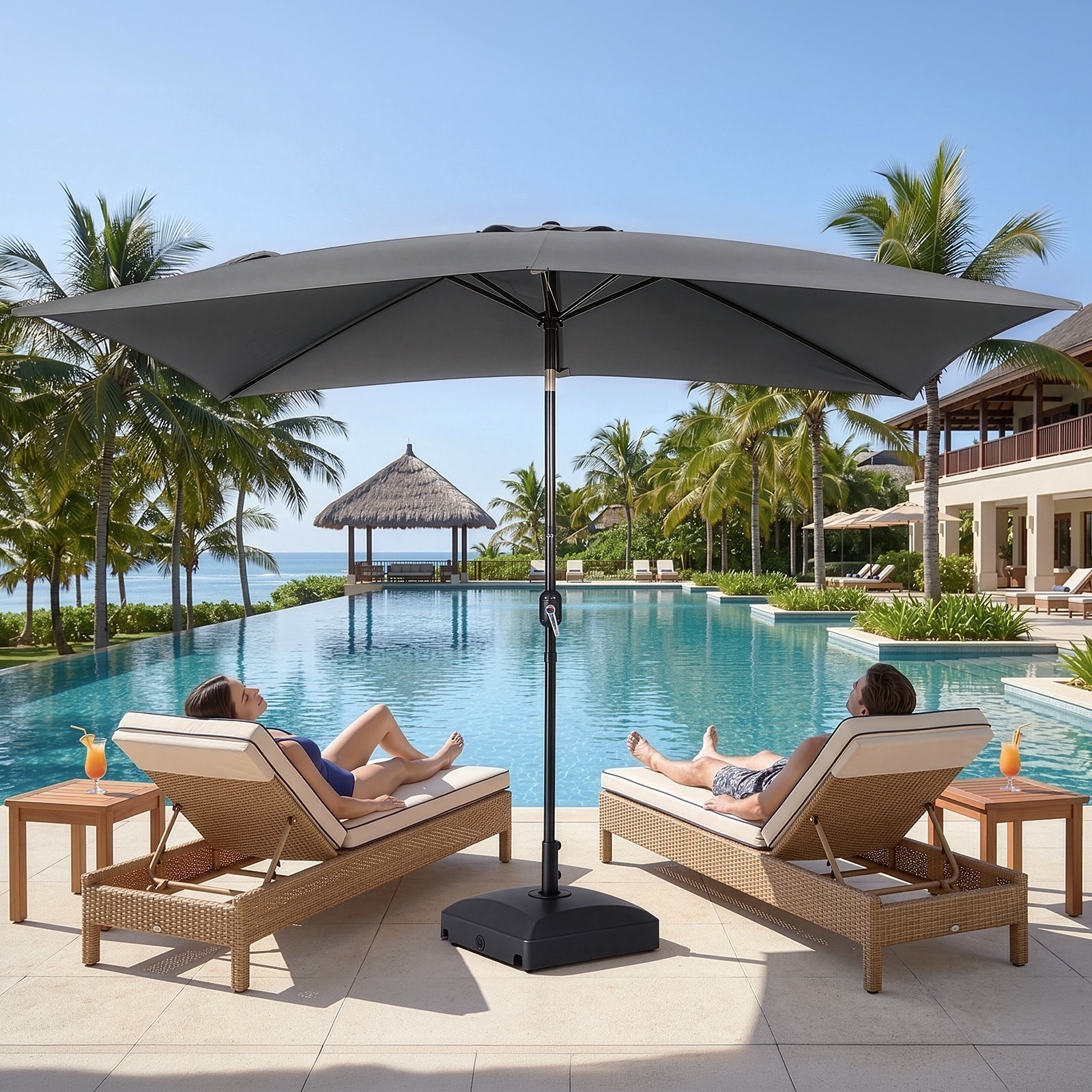 9' rectangular patio umbrella Deconk X 12' with LED Lights Outdoor Cantilever Umbrellas Step into a world of enchanting evenings with our Patio Umbrella Rectangle Cantilever Patio Umbrella 9