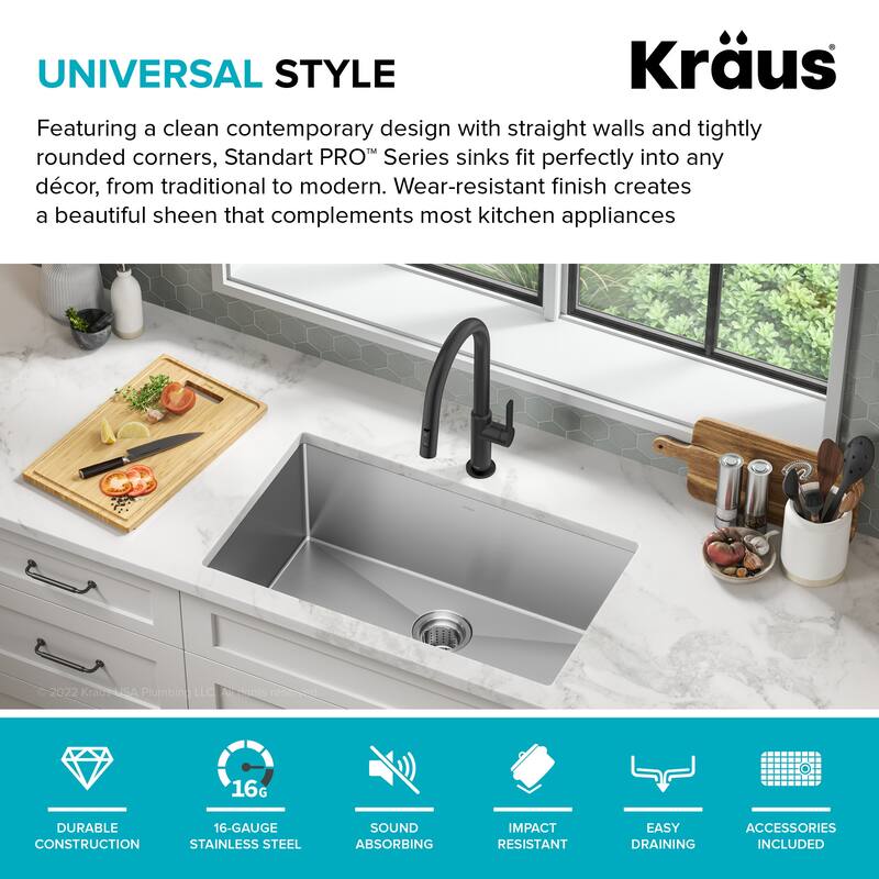 KRAUS Standart PRO Undermount Single Bowl Stainless Steel Kitchen Sink