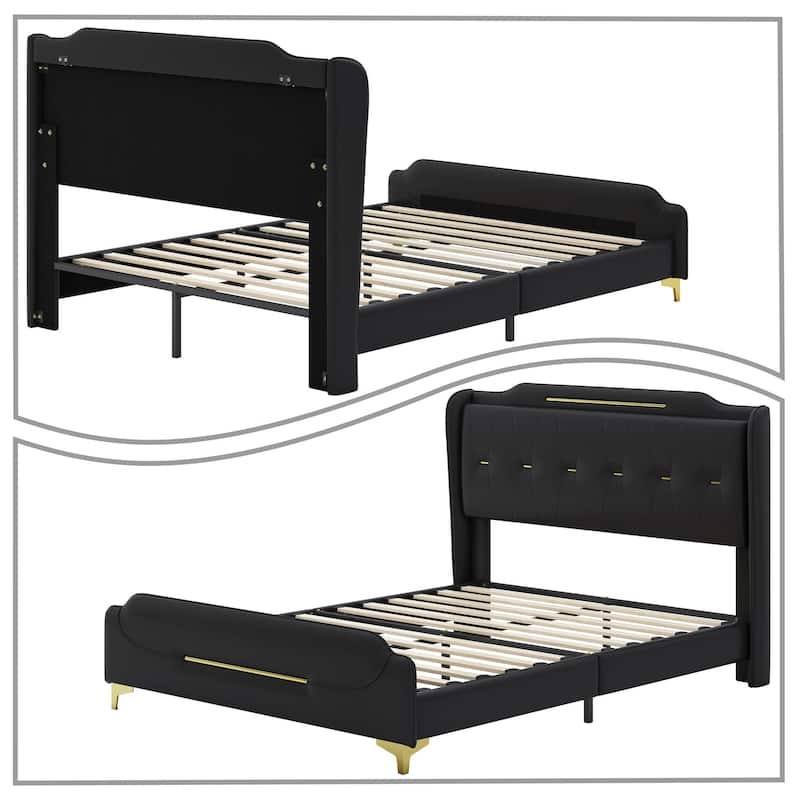 Modern PU Leather Upholstered Platform Bed - No Box Spring Needed