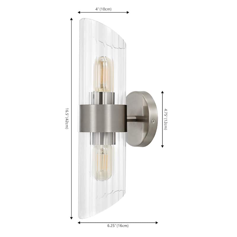 SAFAVIEH Lighting Eytan 2-light 6-inch Glass Wall Sconce with Bulbs (Set of 2) - 6.3 in. W x 4.8 in. D x 16.5 in. H