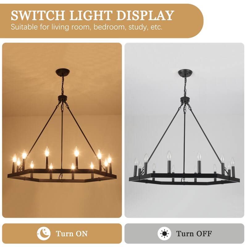 12-Light Rustic Candlestick Hanging Linear Chandelier Lighting Fixture for Kitchen Island
