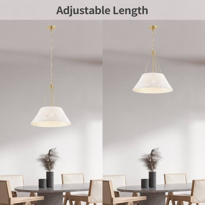 Farmhouse Chandelier 22" 3-Light Brass White Rattan Shade