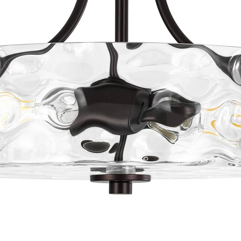Nickel 2-Light Water Glass Round Semi Flush Ceiling Light - 11.8in