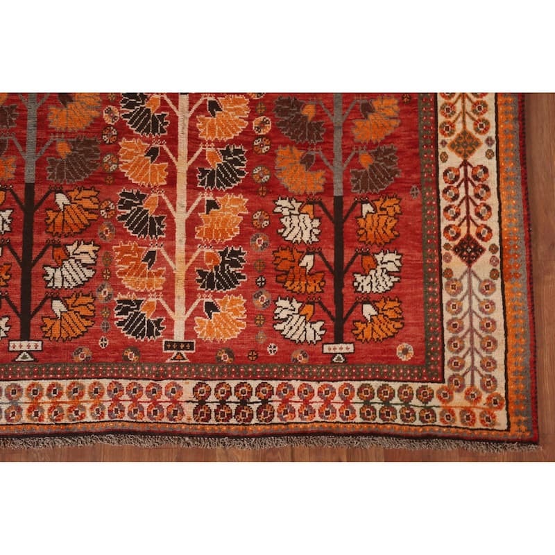 Hand Knotted Oriental 100% Wool Carpet Traditional Medallion Red Shiraz Area Rug - 8' 10'' X 5' 1''