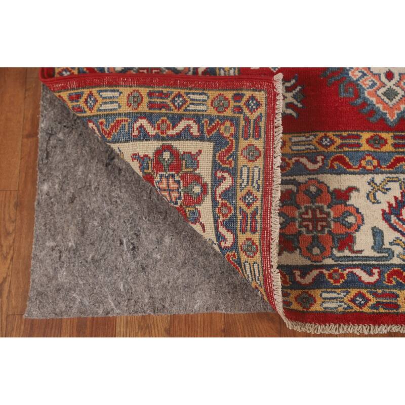 Geometric Red Kazak Rug Hand-Knotted Bedroom Wool Carpet - 6'6"x 9'2"