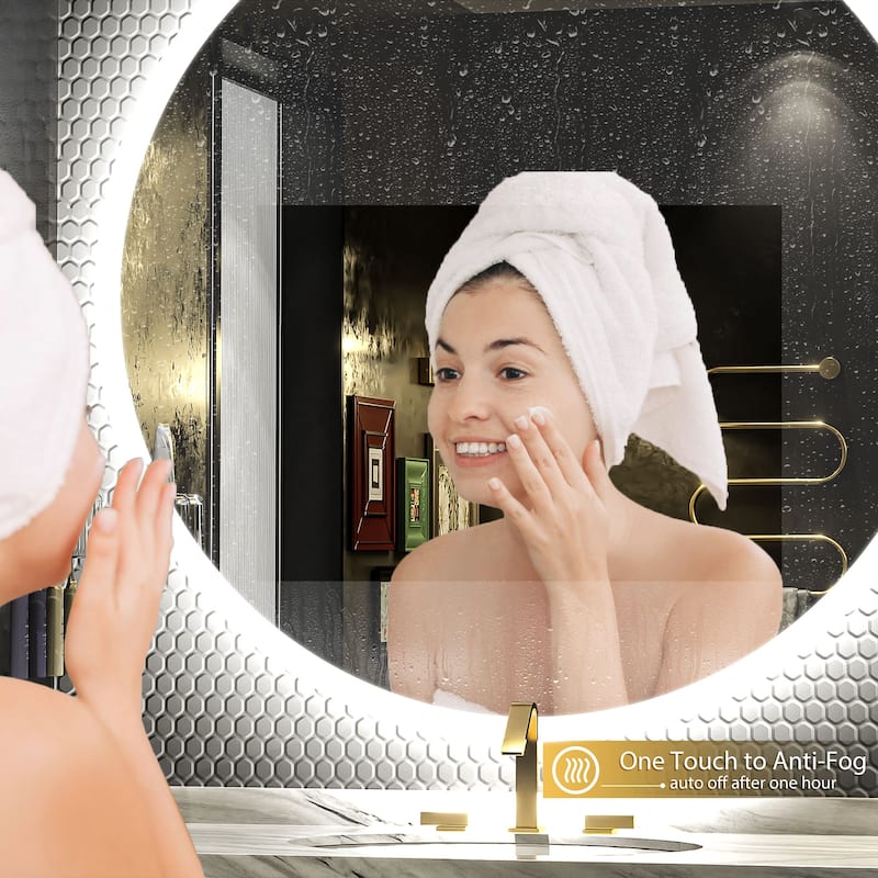 KIOTEE Super Bright Round LED Lighted Anti-Fog Tempered Glass Bathroom Vanity Mirror with ETL and 3-Year Warranty