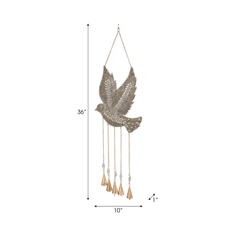 Metal Glass Wind Chime Mosaic Dove Metallic Finish - 36" Silver - 10" x 1" x 36"