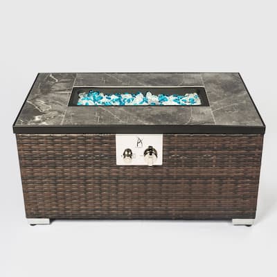 Outdoor Fire Table Rectangle Gas Fire Pit 32inch Rattan gas fire table