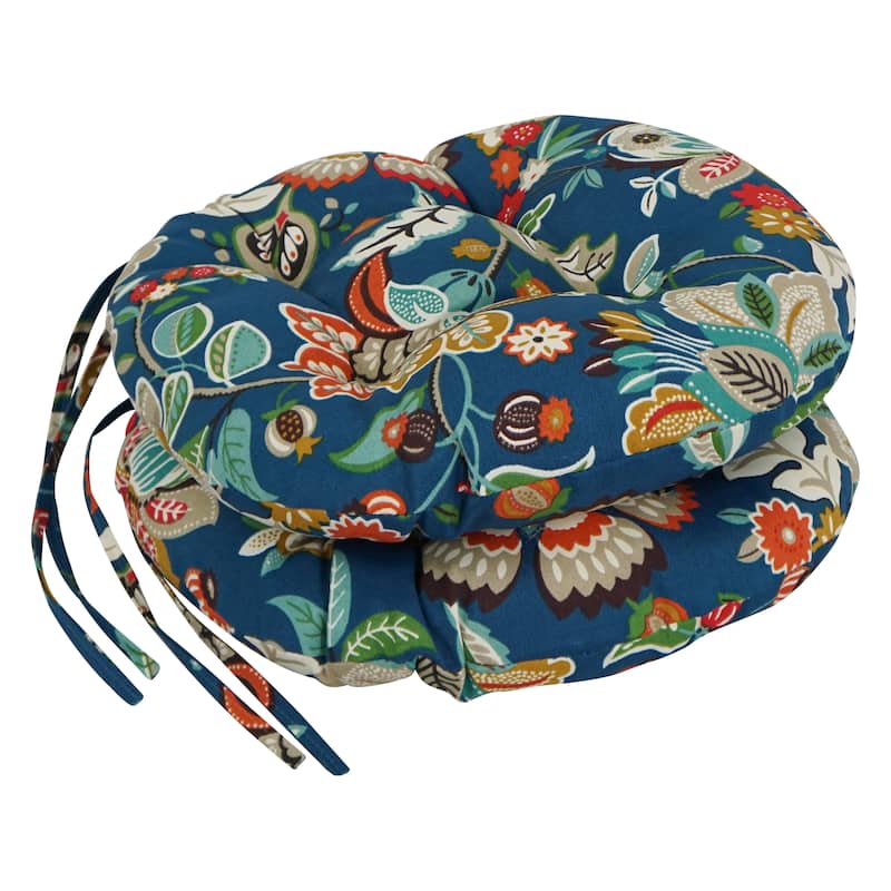 16-inch Round Tufted Indoor/Outdoor Chair Cushions (Set of 2) - 16" - Telfair Peacock