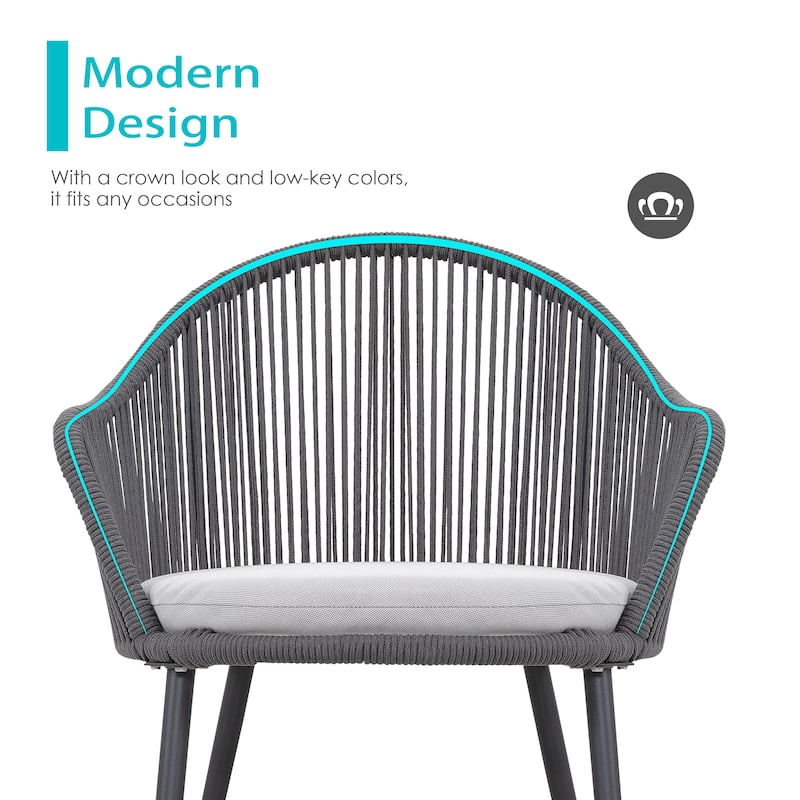 Nuu Garden Patio Rope 3-piece Bistro Crown Set with Cushions