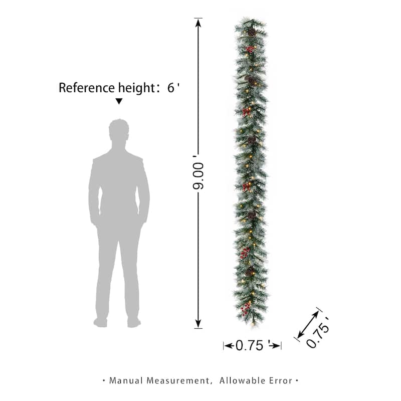 Glitzhome 9'L Pre-Lit Christmas Garland with Warm White LED Light