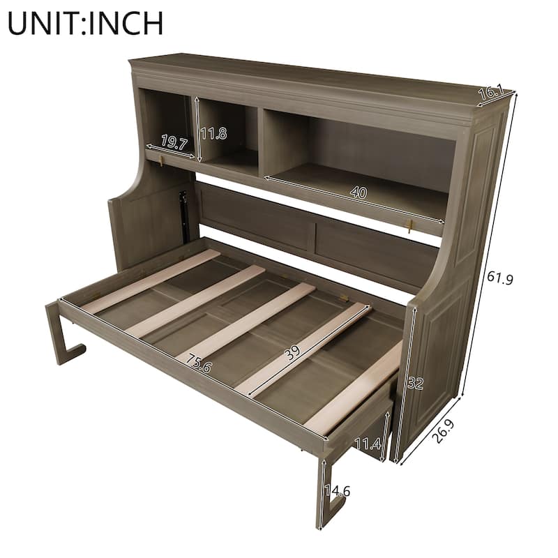 Murphy Bed with Desk Open Storage Shelves Twin Size