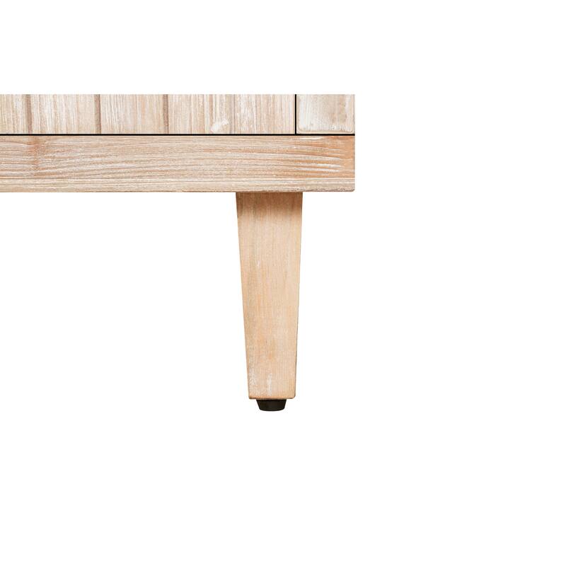 Roomfitters 59" Farmhouse Curved Sideboard, Vintage 4-Door Buffet with Vertical Carving & Large Wood Handles