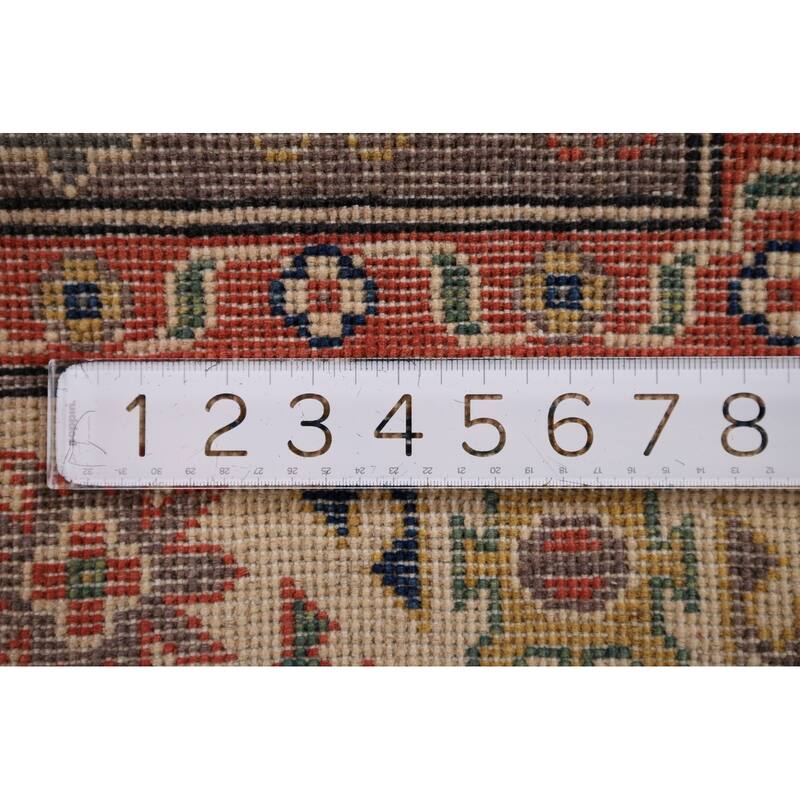 Geometric Brown Kazak Foyer Rug Hand-Knotted Wool Carpet - 2'9" x 4'1"