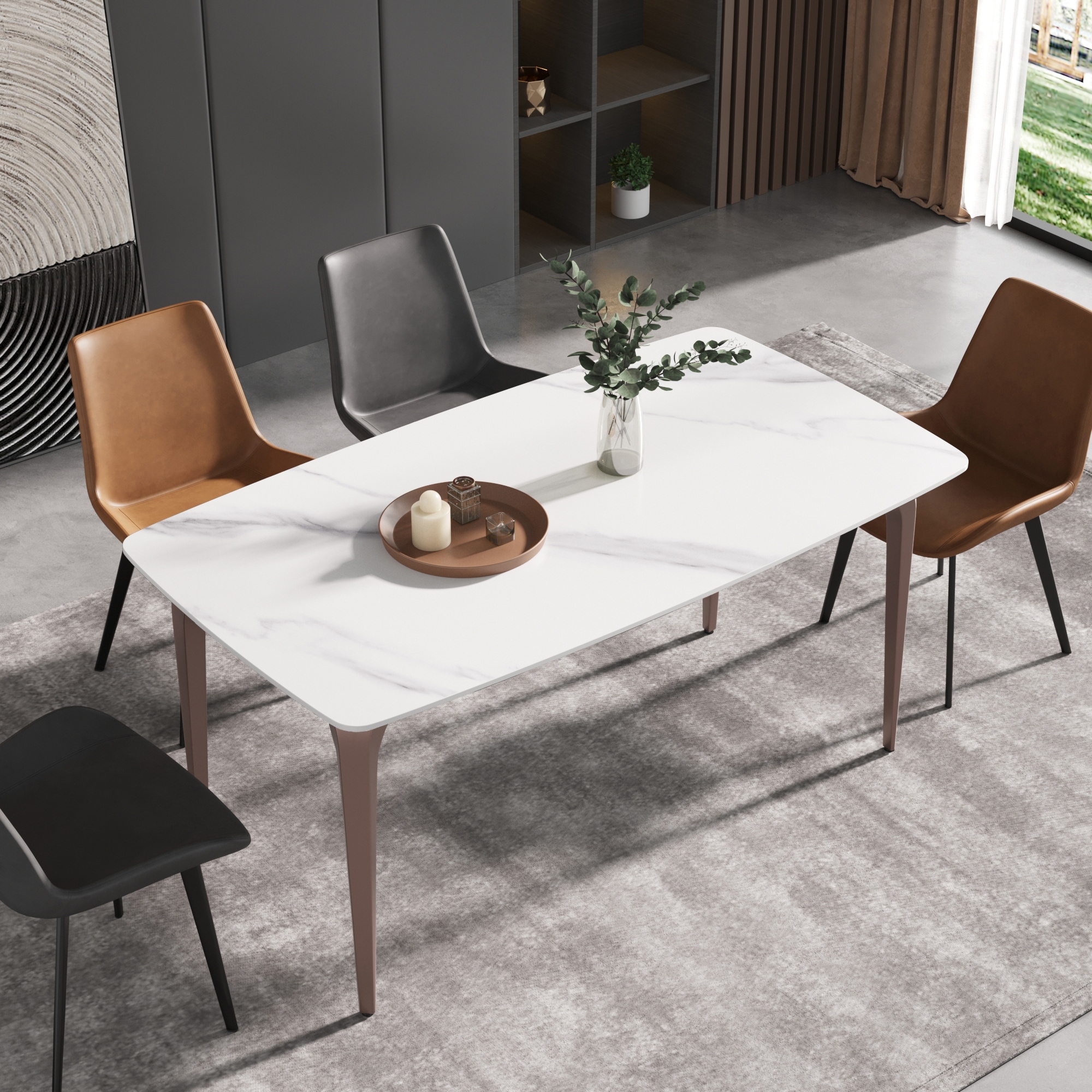 Modern Slate Dining Table, Rectangular Sintered Stone Top and