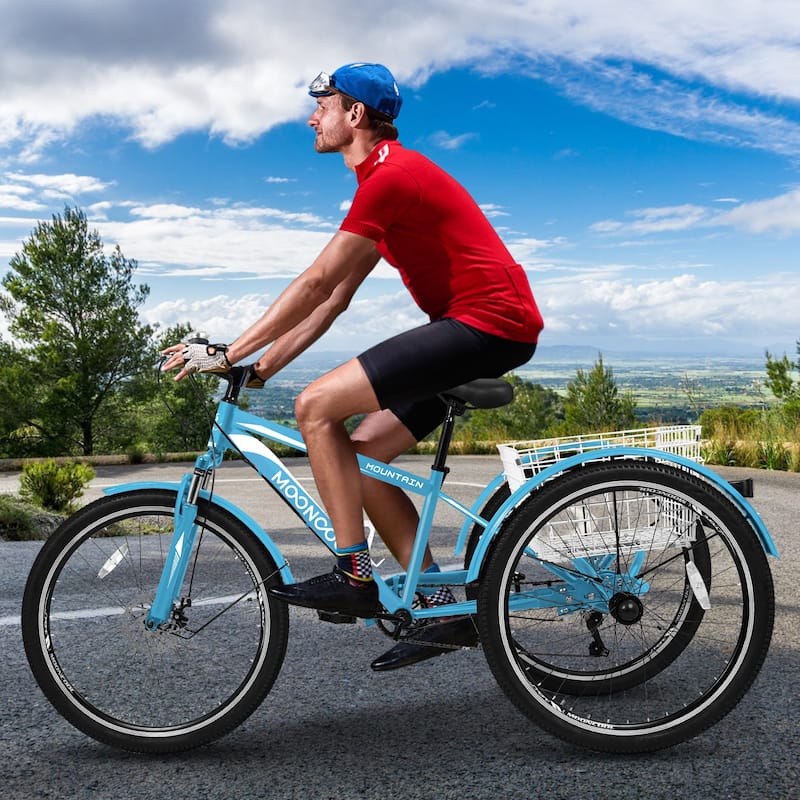 DoCred Mountain Tricycle 7 Speed 3 Wheel Bike with Basket