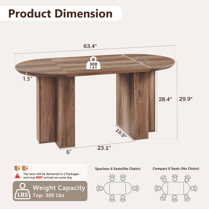 Modern 63" Oval Dining Table, Kitchen Table with Sturdy T-Shaped Base