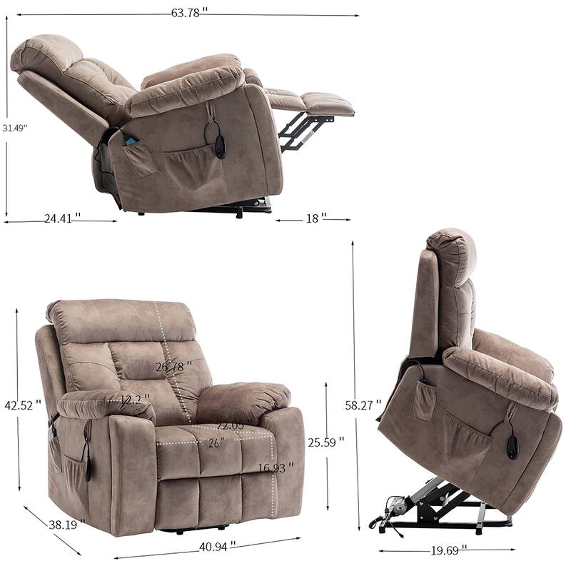 Power Lift Chairs Recliner for Elderly Oversized Electric Recliner Chairs with Cup Holders Massage Chair