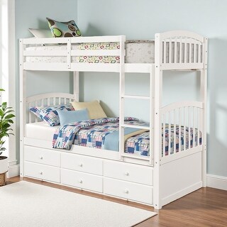Twin over Twin Solid Wood Bunk Bed, Twin Trundle & 3 Drawers - Bed Bath ...