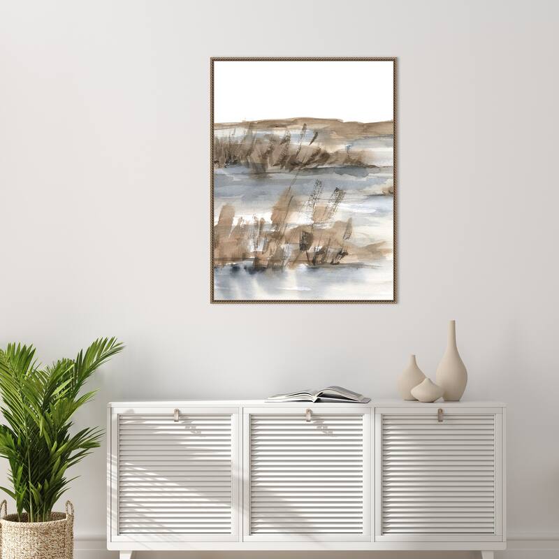 Blue-Grey Marsh IV by Ethan Harper Framed Canvas Wall Art - Sylvie Beaded Bronze