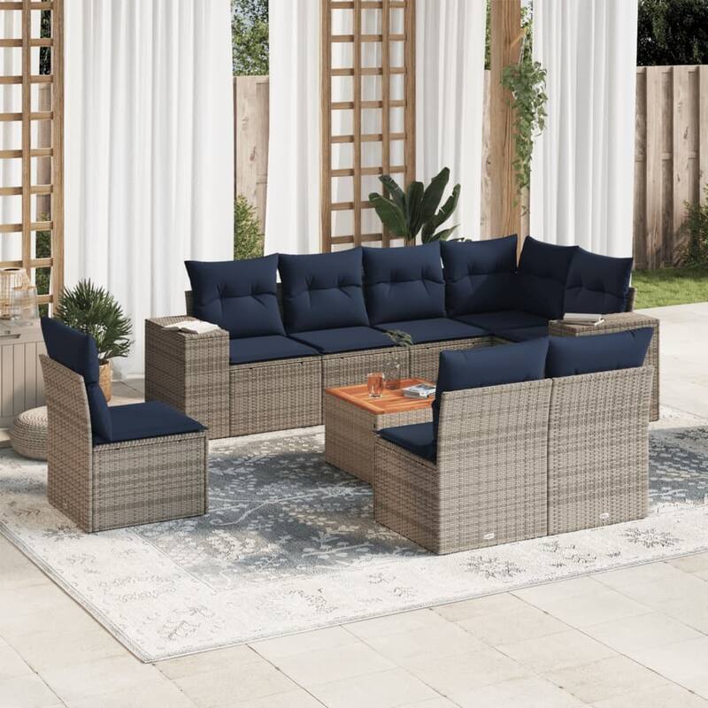 vidaXL Patio Sofa Set with Cushions Outdoor Furniture 9 Piece Poly Rattan - 24.4x 24.4x 27.2