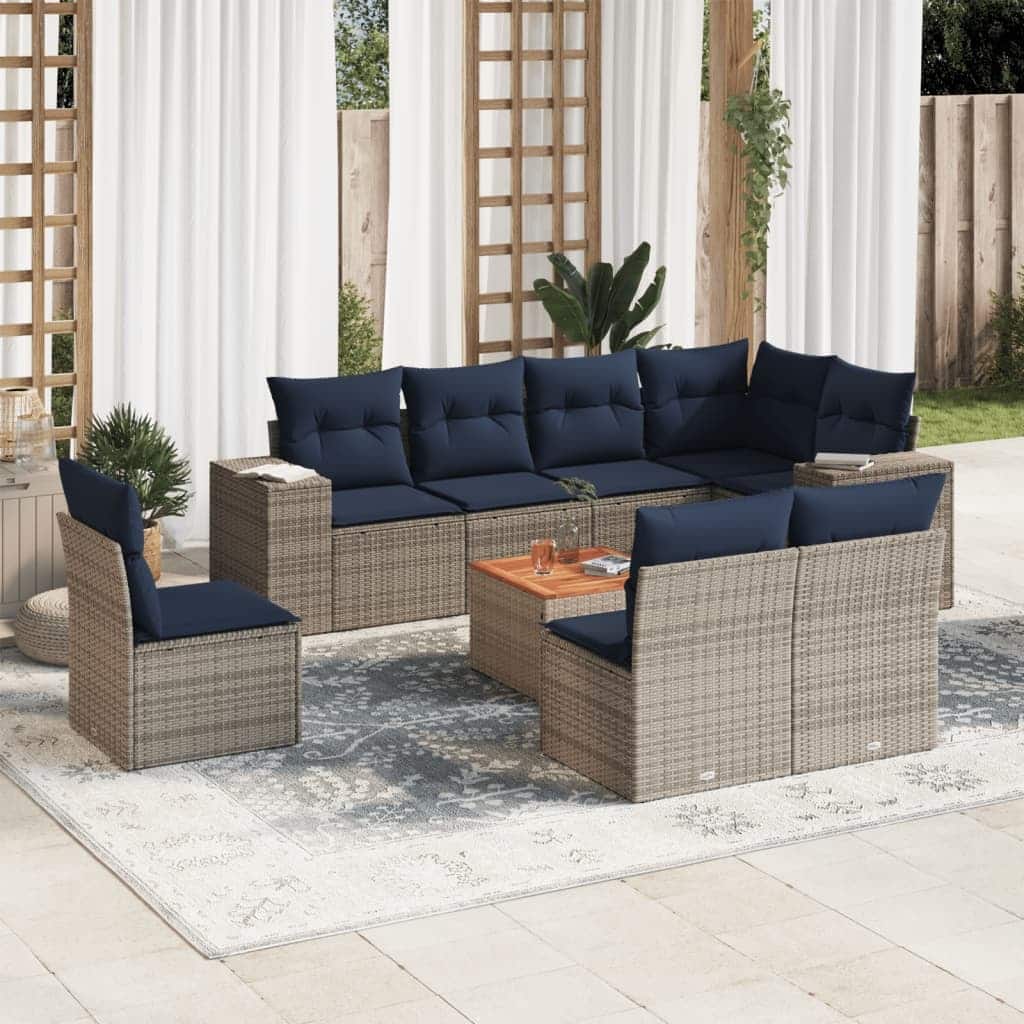 vidaXL Patio Sofa Set with Cushions Outdoor Furniture 9 Piece Poly Rattan - 24.4x 24.4x 27.2