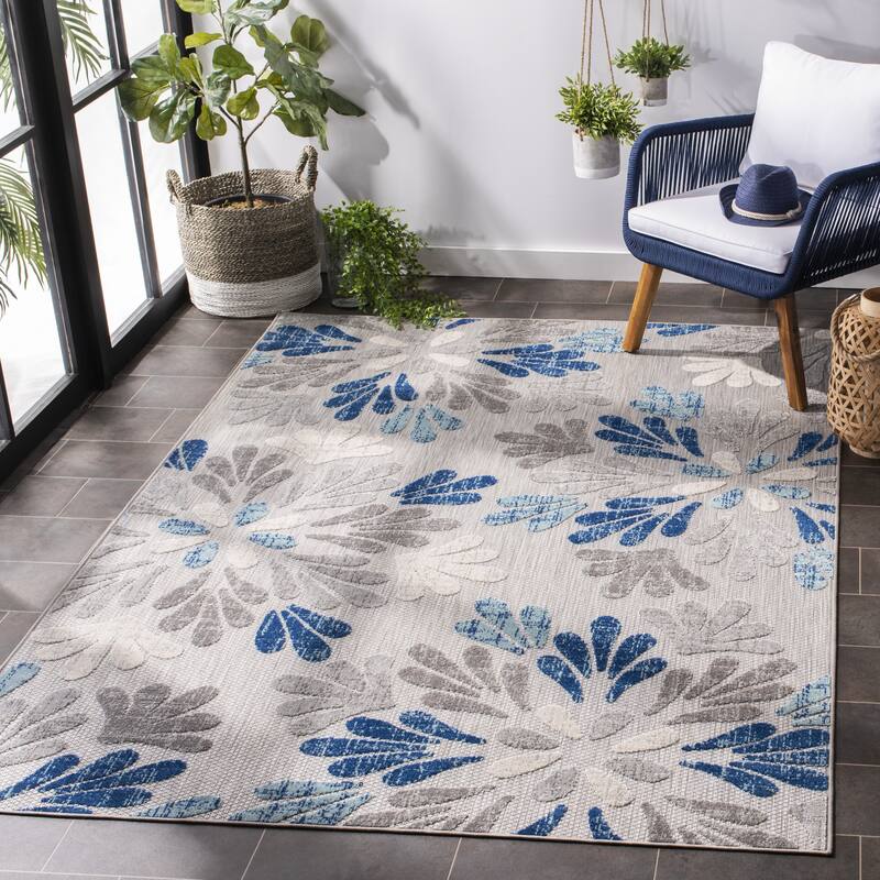 SAFAVIEH Cabana Fleda Indoor/ Outdoor Waterproof Patio Floral Rug - 3' x 5' - Grey/Blue