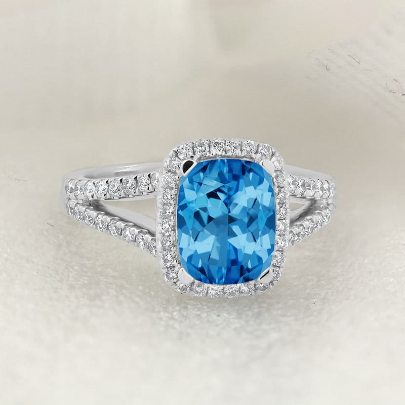Auriya 1 5/8ct Cushion-cut Swiss Blue Topaz and Halo Diamond Engagement Ring 3/8cttw 14K Gold