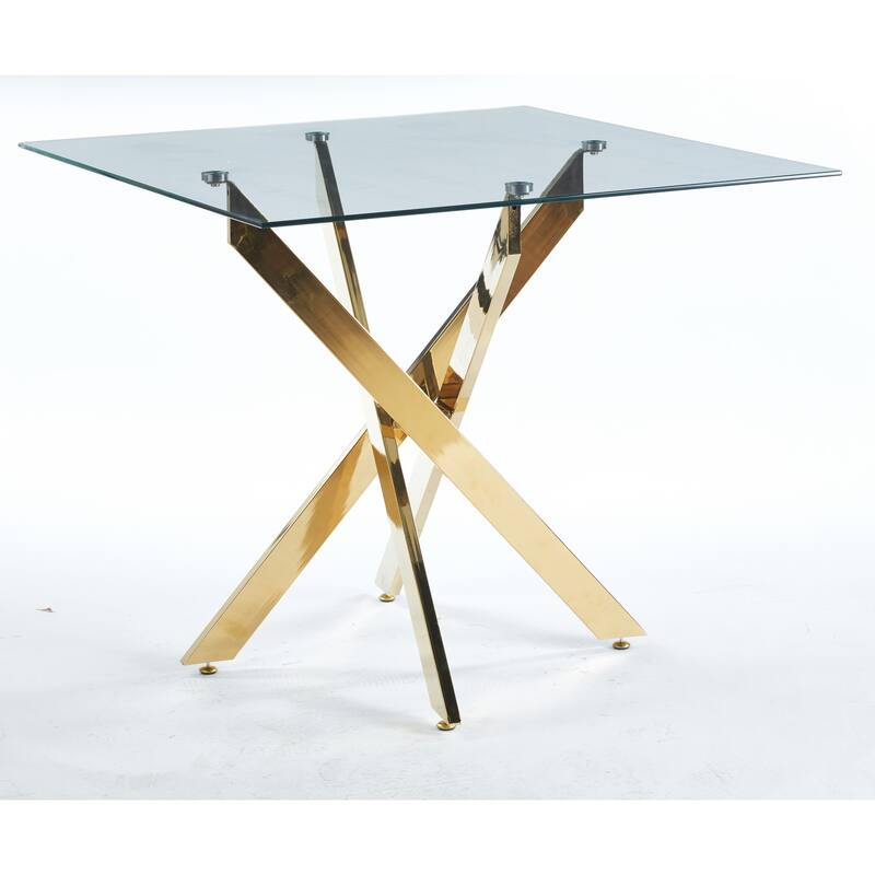 Modern Square Glass Dining Table for 4, Kitchen Table with Tempered Glass Top & Chrome Metal Legs for Dining Room, Living Room