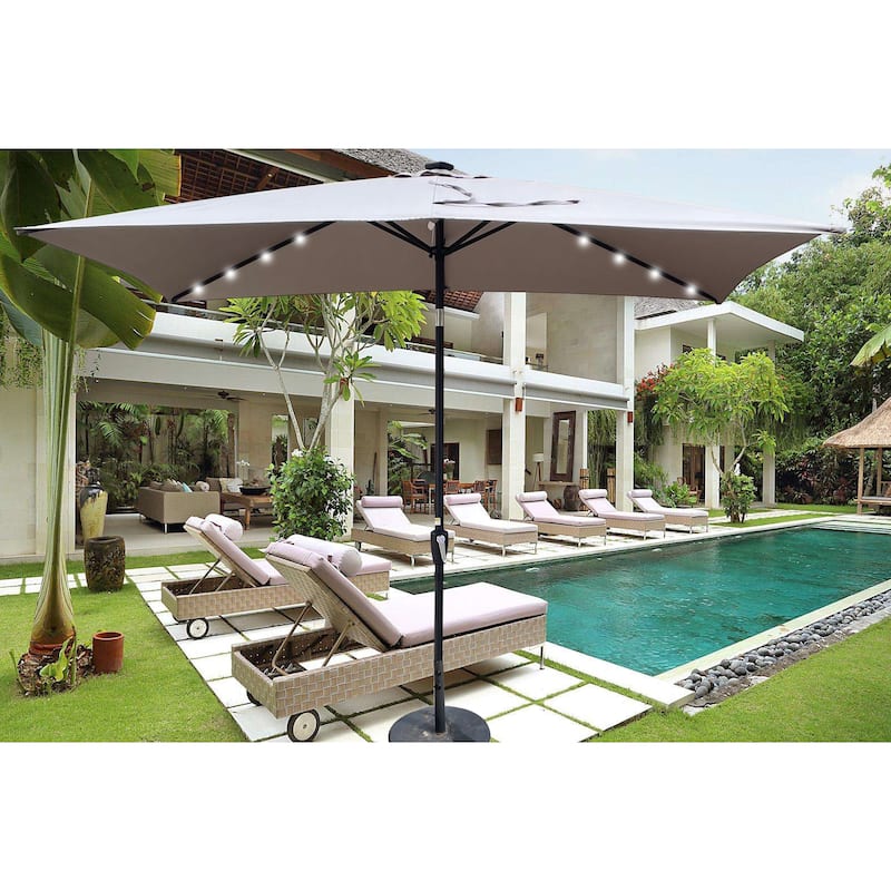 Outdoor Patio Umbrella with Solar Powered LED Lights  - Grey