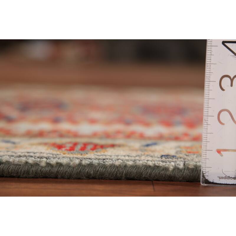 Geometric Viss Indian Runner Rug Hand-Knotted Beige Wool Carpet - 2'6"x 7'11"