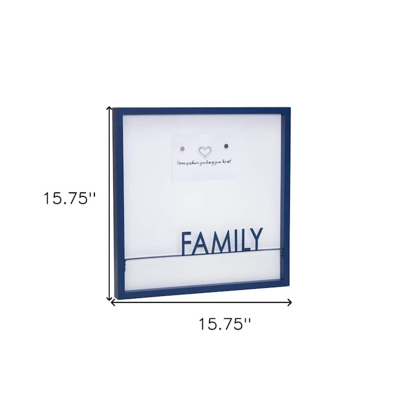 HomeRoots 16" X 16" Blue And White Family Wood and Metal Square Magnetic Memo Board