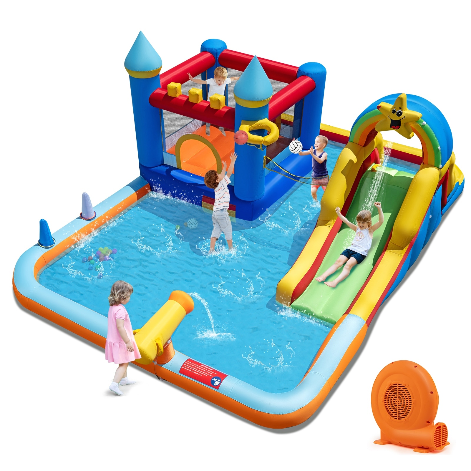Gymax Giant Water Slide Bounce House w/Climbing Wall Splash Pool 750W