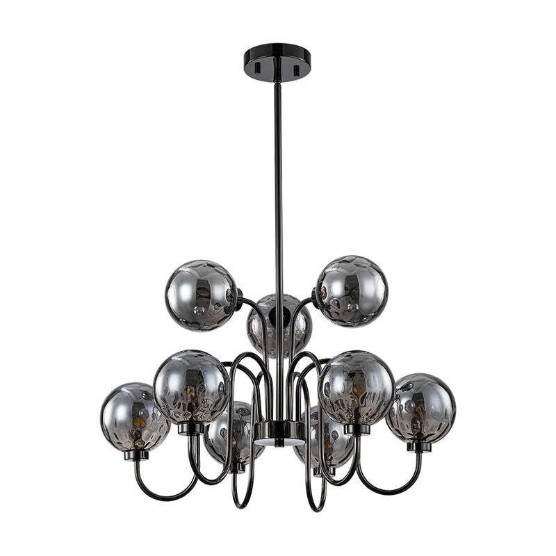 Art Deco 9-Light 2-Tier Smoked Water Glass Bubble Chandelier - 23.6in