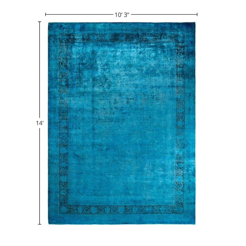 Overdyed, One-of-a-Kind Hand-Knotted Area Rug - Blue - 10' 3" x 14' 0"