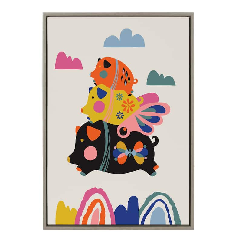 Kate and Laurel Sylvie Flying Pigs Framed Canvas by Rachel Lee