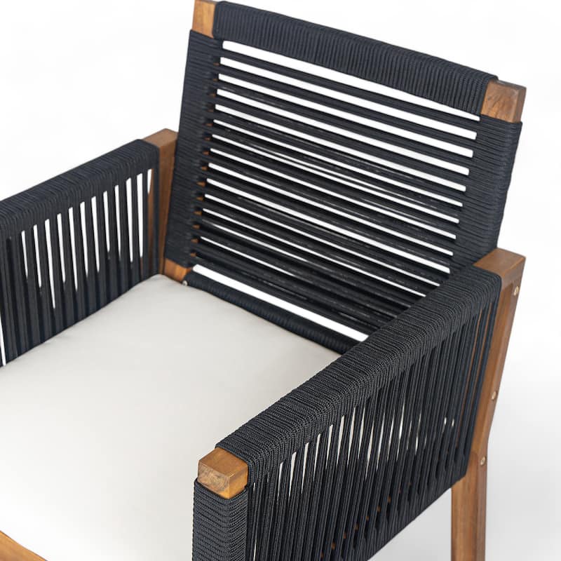 Christopher Knight Home - Noah Outdoor Dining Armchair Chairs（Set of 2) with Rope Design Back Patio Chairs,Washable Cushion
