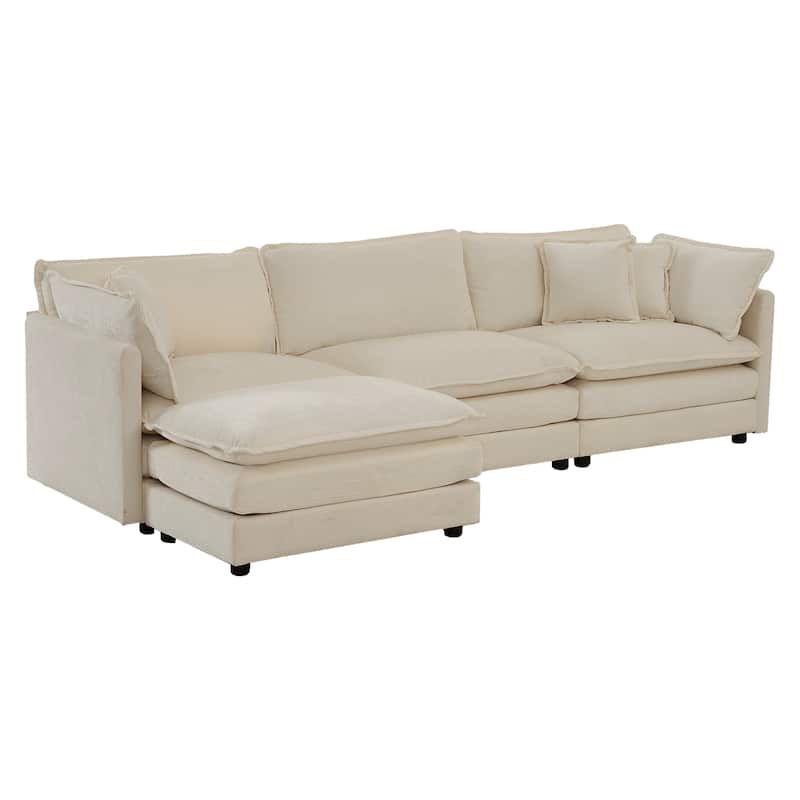 GDFStudio - Jimmy Chenille L-Shaped 3 Seater Sofa and 1 Ottoman with Pillow