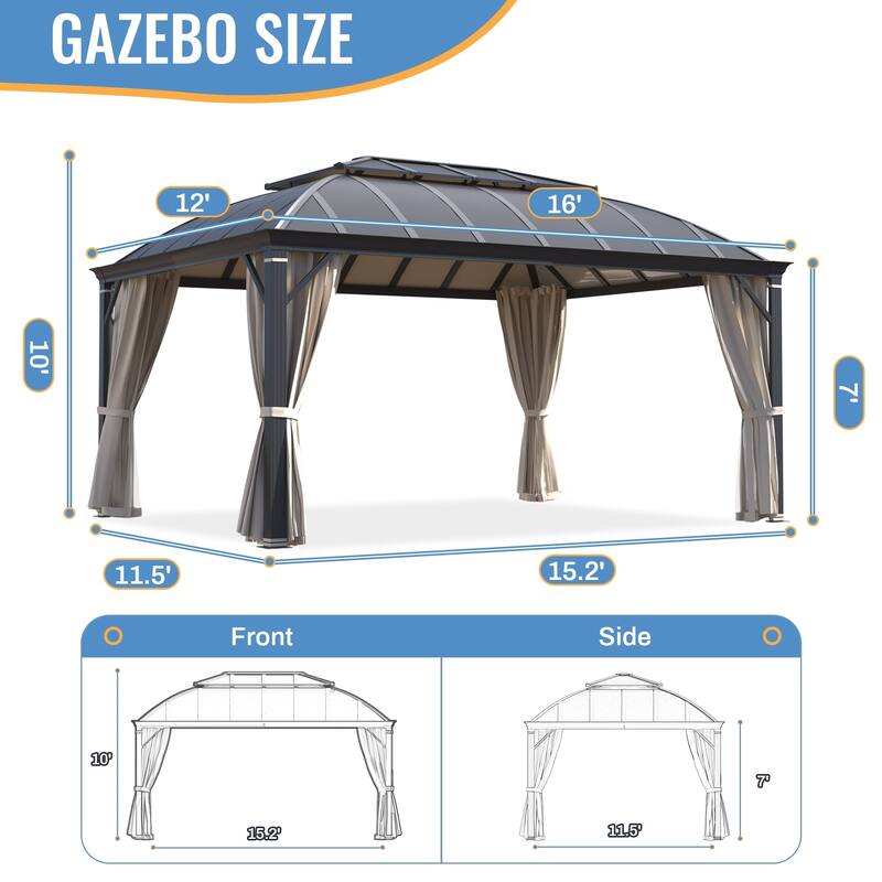 Waterproof Aluminum Gazebo w/ Double Roof & Netting - Patio, Garden Pergola