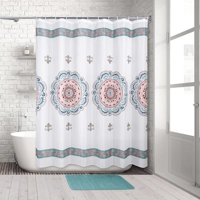 Boho 14-Piece Bath Set -Shower Curtain, Rug & Hooks - multi