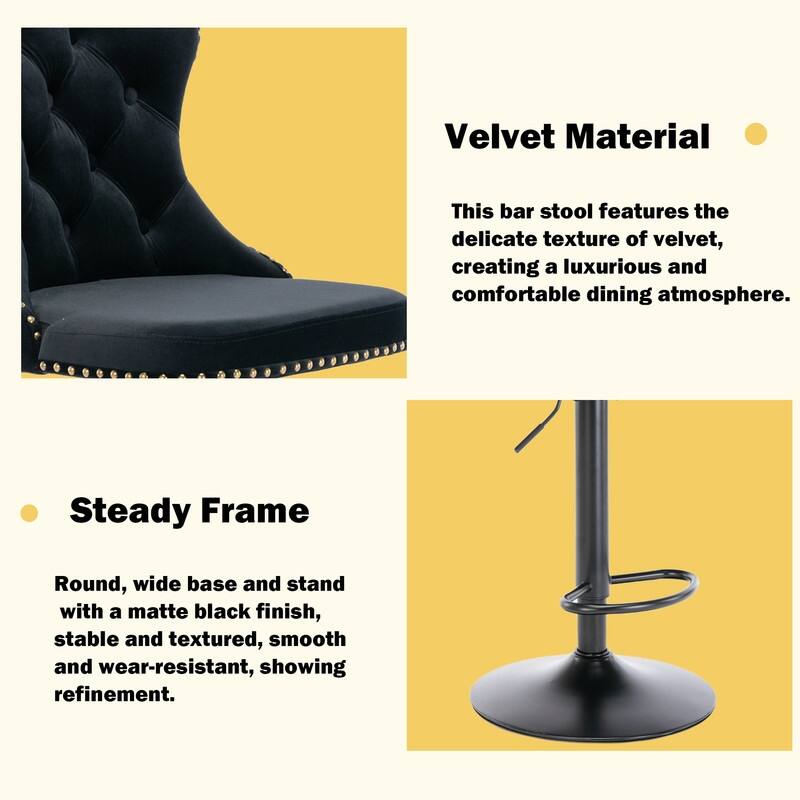 Velvet Upholstered Nailheads Tufted Swivel Bar Stools (Set of 2)