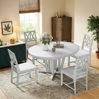 5-Piece Extendable Dining Table Set Round Trestle Table and 4 Cross ...