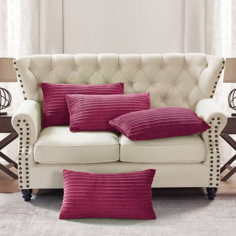 Ribbed Flanned 4 Pieces Pillow Shell Set, NO INSERT - 14" x 26" - Fuchsia rose