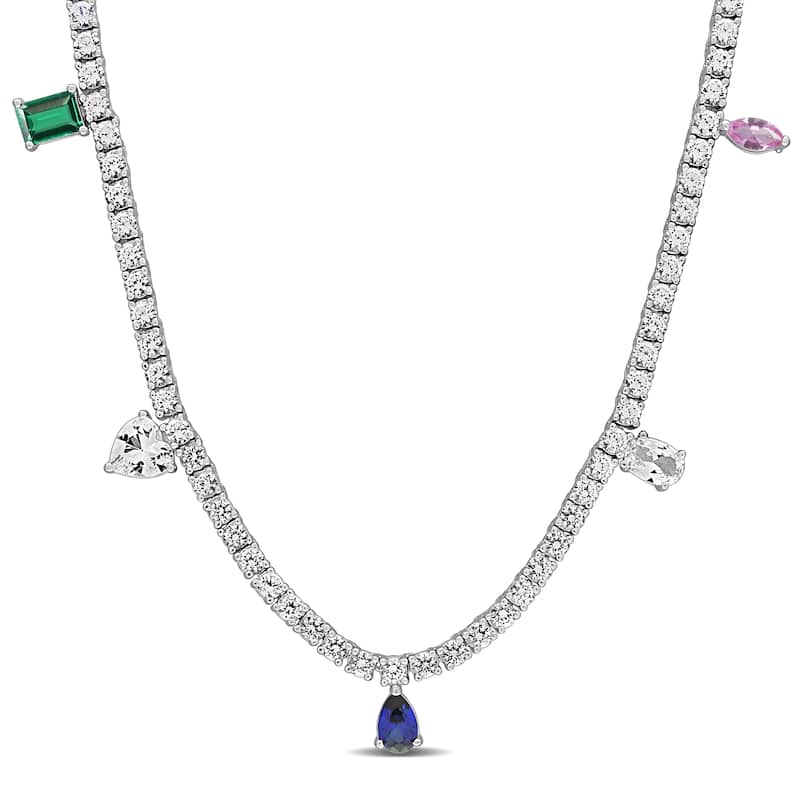 Miadora 19 1/2ct TGW Created Multi-Gemstone Station Necklace in Sterling Silver