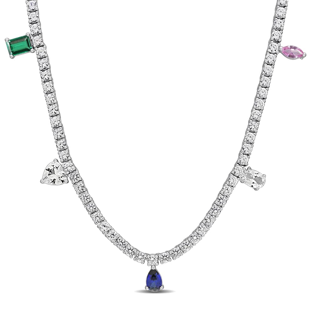 Miadora 19 1/2ct TGW Created Multi-Gemstone Station Necklace in Sterling Silver