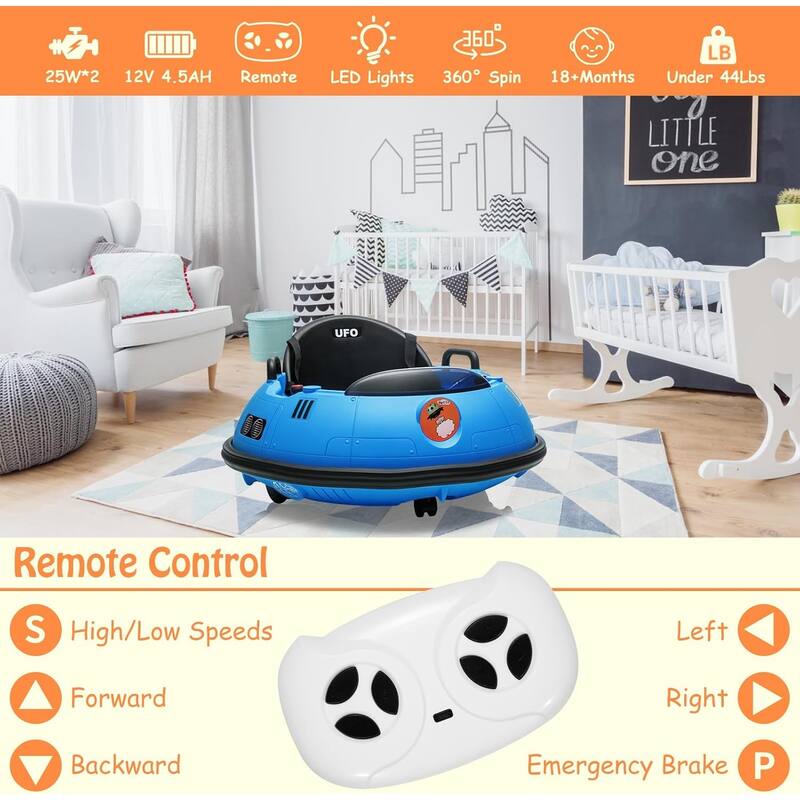 12V Ride-On Bumper Car for Kids with Remote Control, 360° Spin – Battery Powered Toy